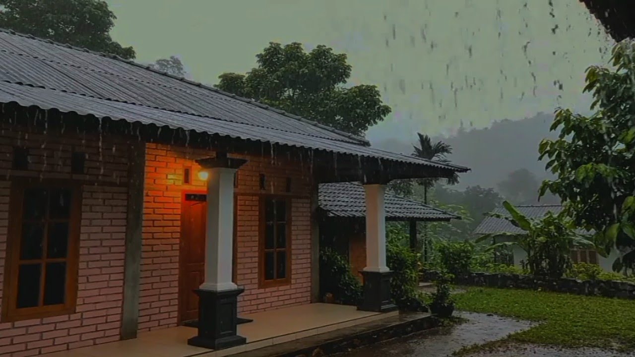 Heavy Rain and Warm Lights in a Country House | Rain Sounds for Deep Sleep & Relaxation