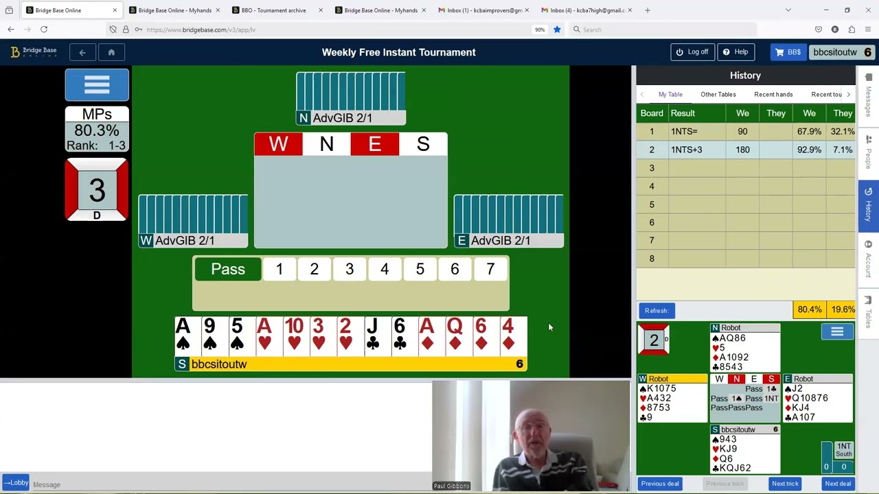 Over My Shoulder 172 BBO Weekly Free Instant Tournament
