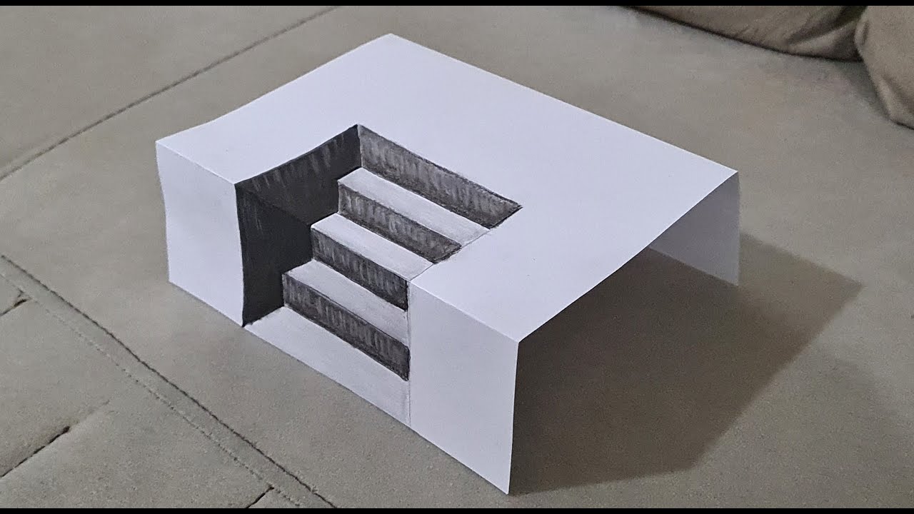 3d drawing stairs on paper for begenners