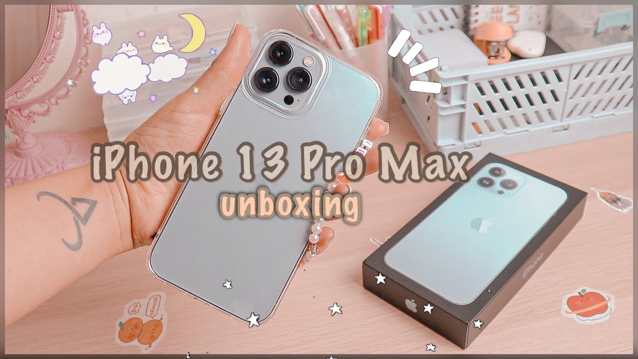 ✨sierra blue iphone 13 Pro Max 🍏Unboxing + setup! ✨☁  ( AESTHETIC ASMR)