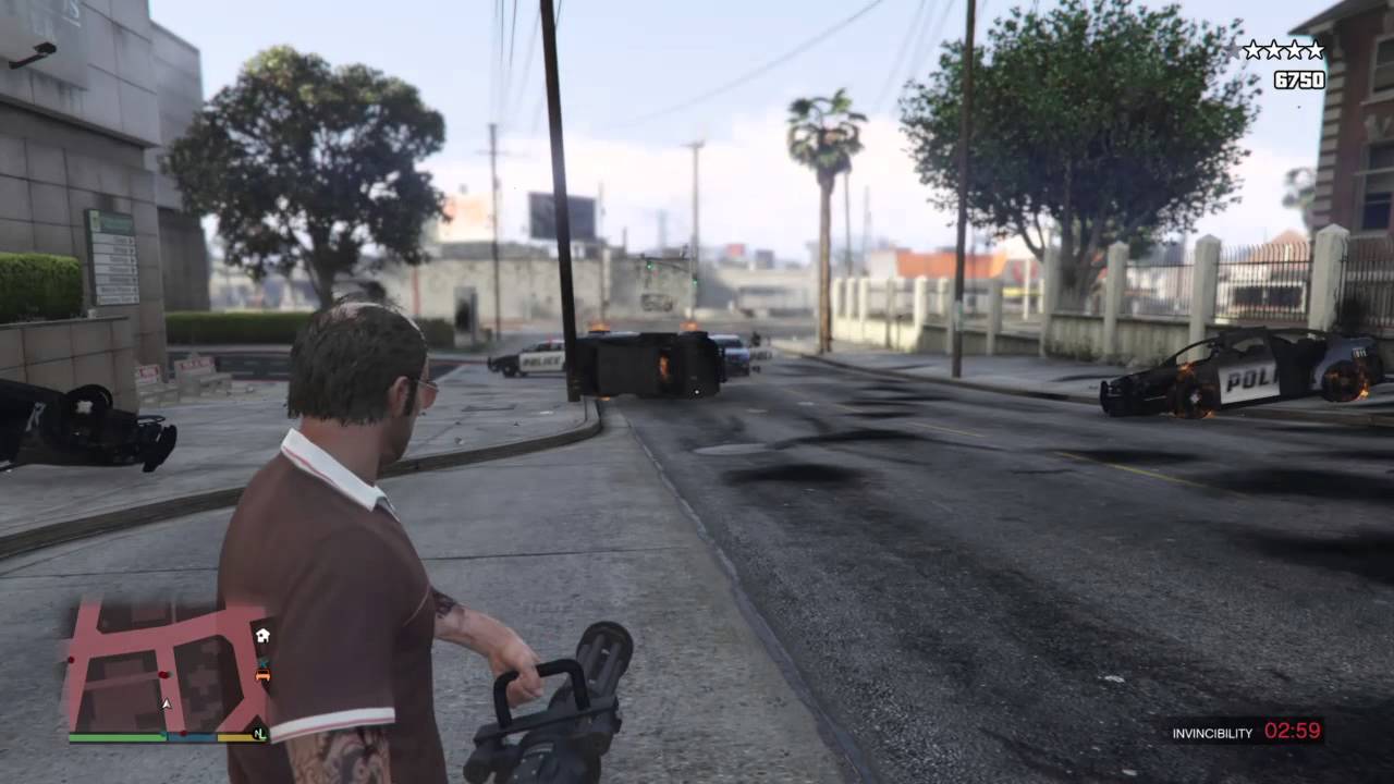 Grand Theft Auto V minigun with explosive bullets vs police