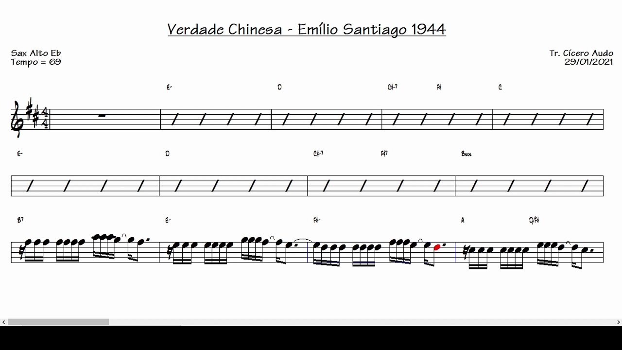 Verdade Chinesa - Emílio Santiago 1944 (Sax Alto Eb) [Partitura playback]