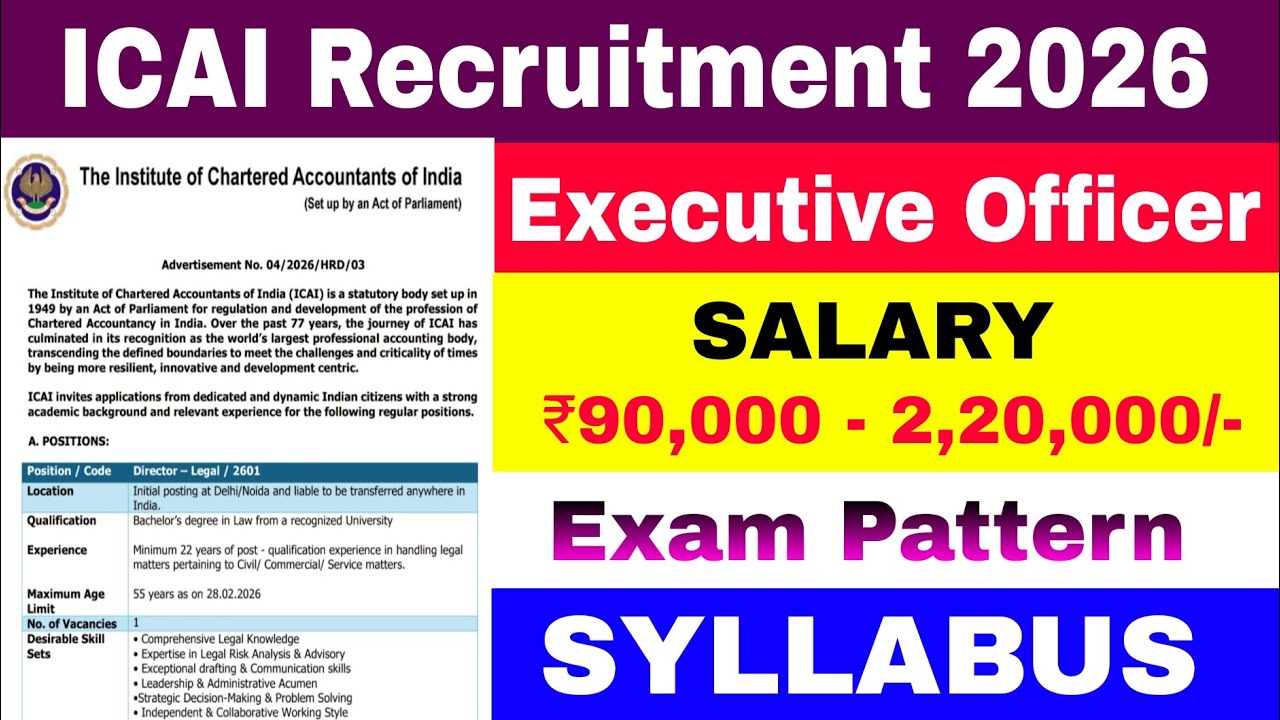 ICAI Executive Officer Recruitment 2026 | Central Govt job Vacancy 2026 