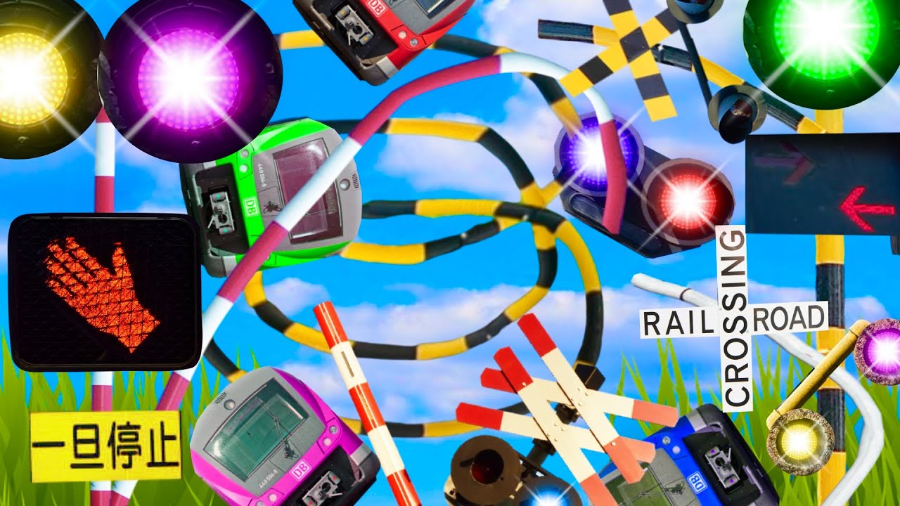 【踏切アニメ】自由自在なふみきりカンカンまとめ♪ Railroad Crossing and train  level crossover　信号機　鉄道　線路