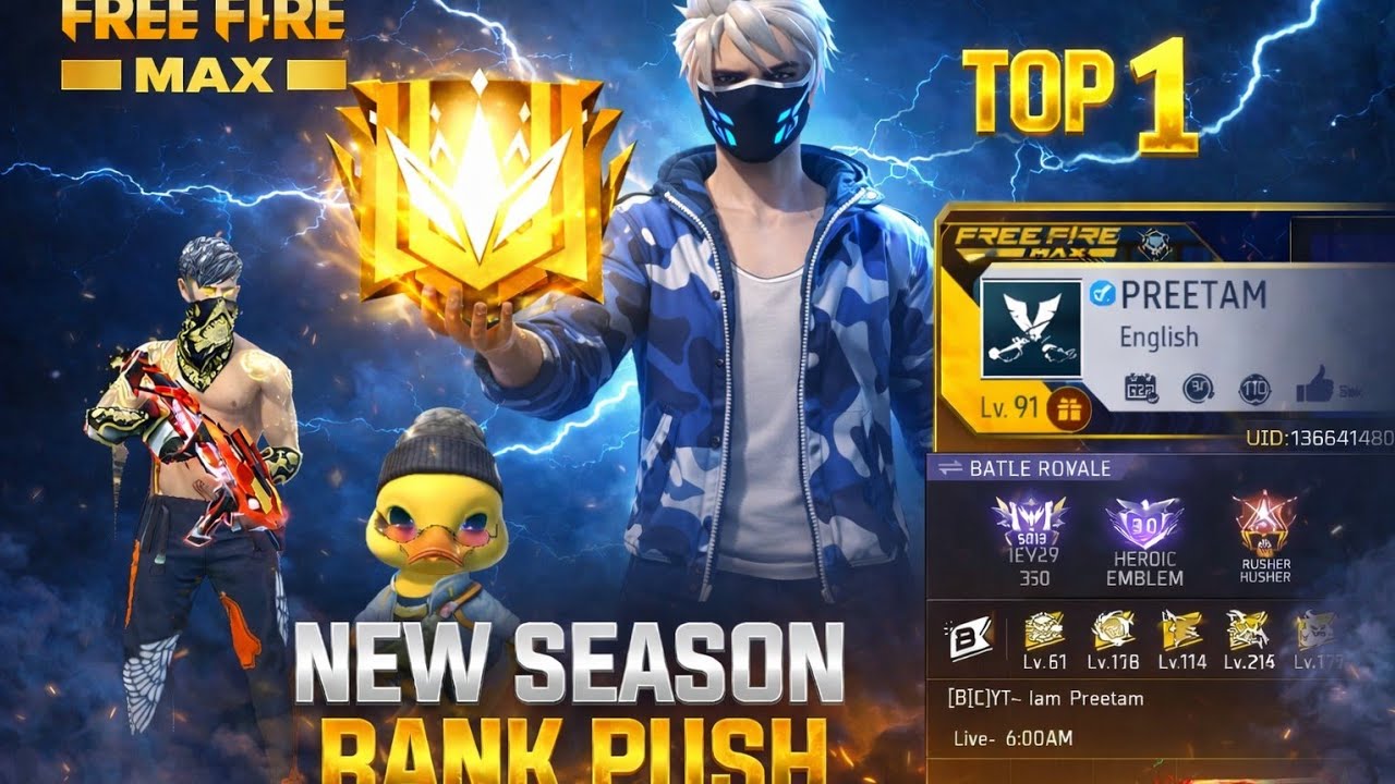 🔴Live Free Fire New Ranked Live Push Top 1 & UId Checking !!
