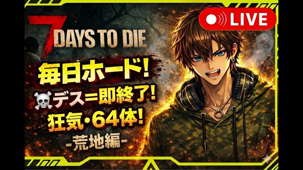 🔥 毎日ホード６４体狂気・最終地区『荒地編』10日ｷｬﾝ生存\死んだら1からやり直し/チャレンジ１4回目🔥『7Days to Die』