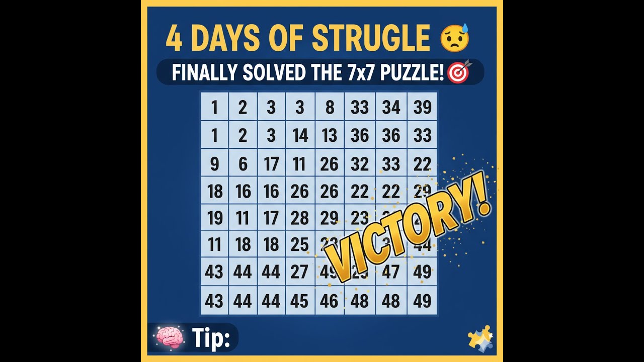 FINALLY SOLVED the Tough 7x7 Number Puzzle After 4 Days! 🧩 #NumberPuzzle #Trending #BrainChallenge