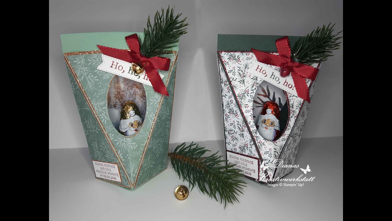 Selbstschließende Verpackung mit Sichtfenster und Sockel für den Nikolaus Weihnachten mit Stampin'Up