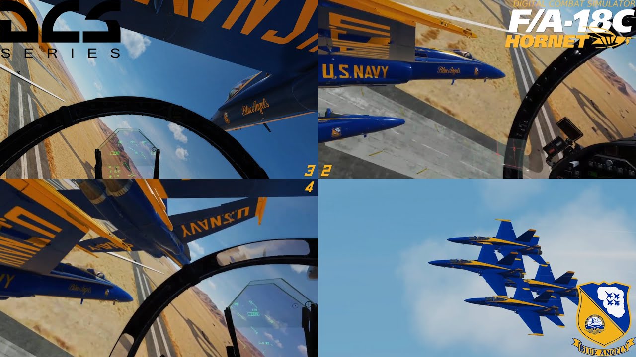 Blue Angels in DCS World 4k Diamond Flight, #2, 3, and 4 POV w/ radio communications