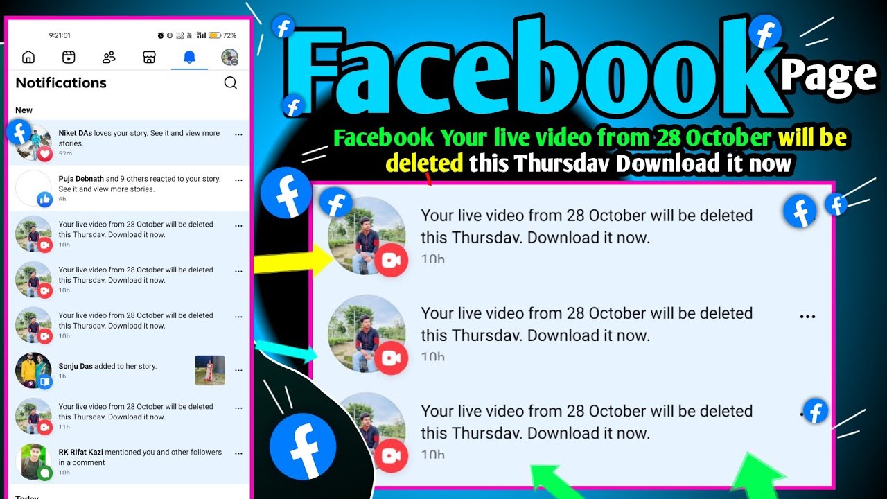 Facebook Your live video from 28 October will be deleted this Thursdav Download it now 