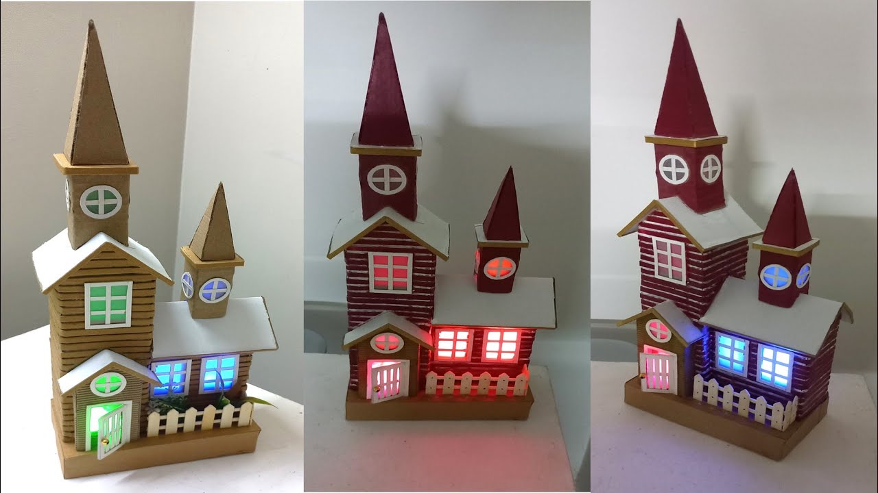 DIY Mini Christmas house I Christmas décor I Mini Church I Bottle House I Cardboard bottle house