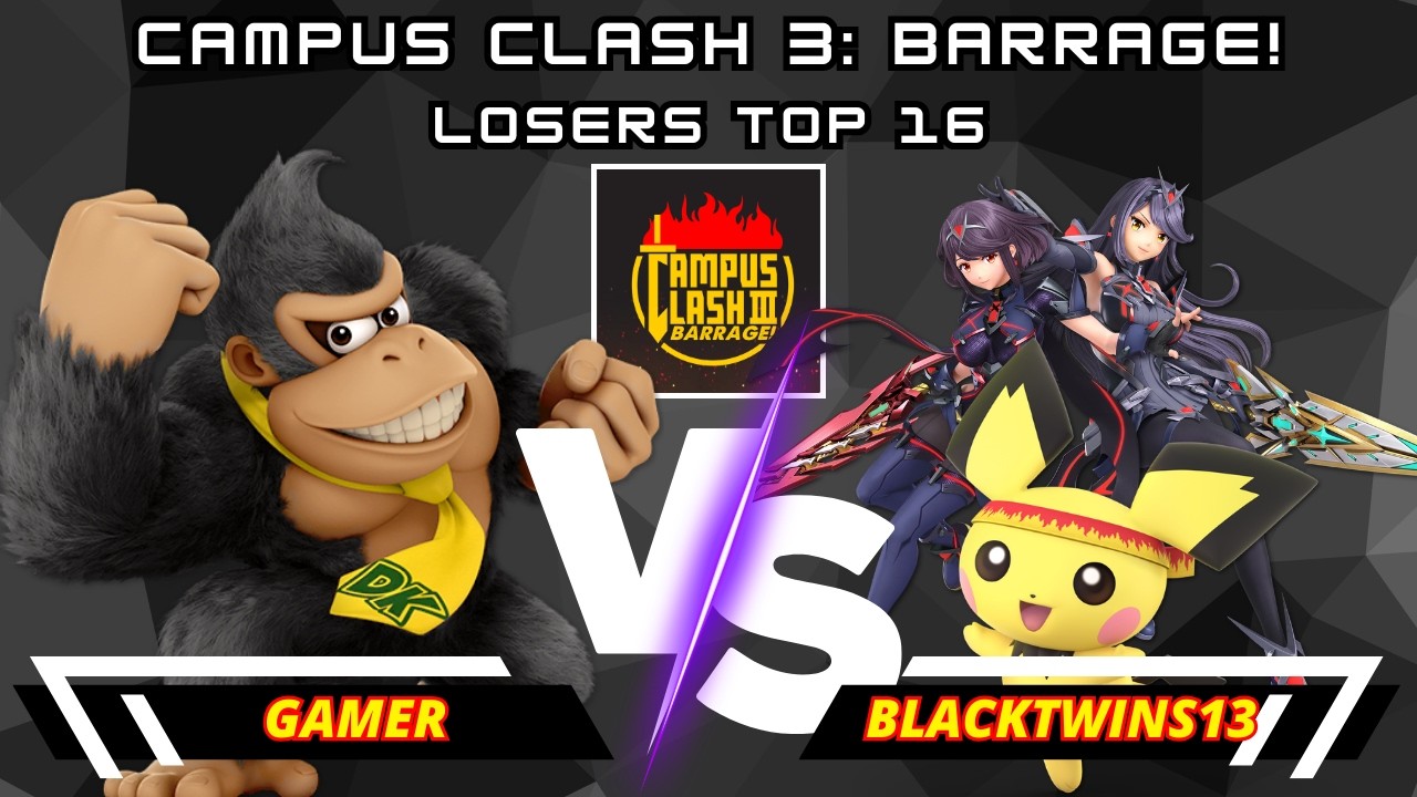 Gamer (Donkey Kong) Vs. Blacktwins13 (Aegis/Pichu) | Campus Clash 3: BARRAGE! | Losers Top 16 | SSBU