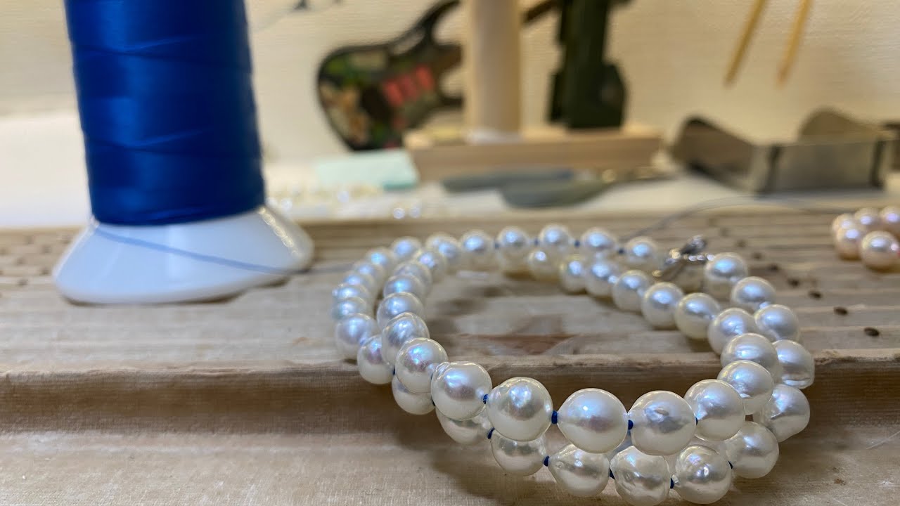 🌸 Making an akoya all-knot necklace with blue thread | Live Jam by Flower Jem🌸