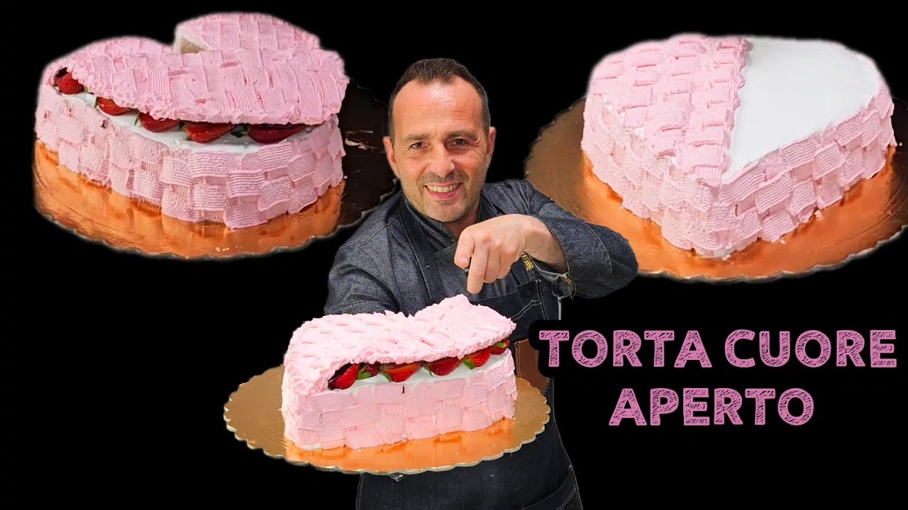 ❤️Torta cuore aperto alle fragole🍓-pan di spagna con crema chantilly e fragole. Corso di pasticceria