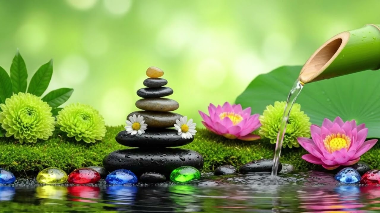 relaxing music for stress relief | bamboo water fountain | nature sounds | piano relaxing music