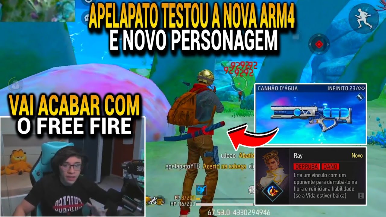REAÇÃO DO APELAPATO AO TESTAR A NOVA ARM4 APELONA E O NOVO PERSONAGEM DO FREE FIRE