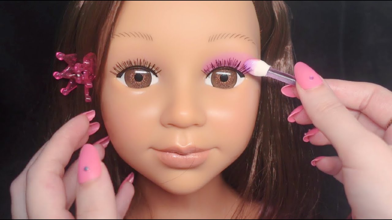 [ASMR] Kids Makeup on Doll Head (tapping, whispering, makeup sounds)
