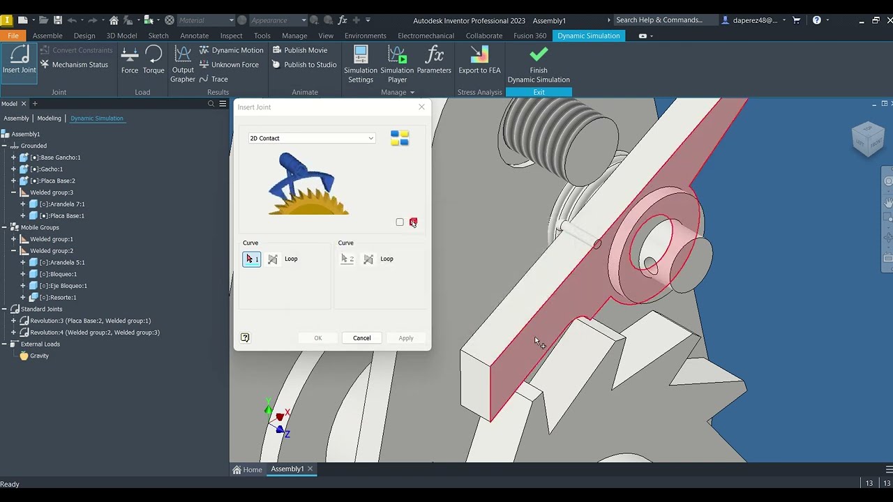 Simulación Dinámica de una trócola (Trinquete) usando Autodesk Inventor