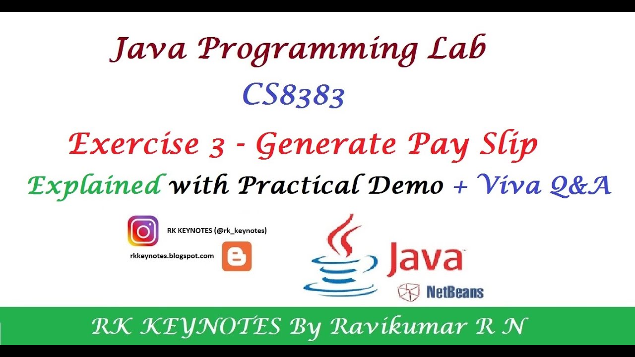 #05 (Java Lab Ex 3) Generate Payslip by Inheriting the Members from One Class | CS8383 | RK Keynotes