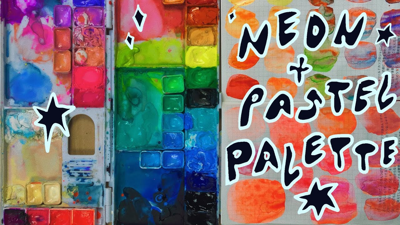 ✷ neon and pastel watercolor/gouache palette?? ✷ palette tour
