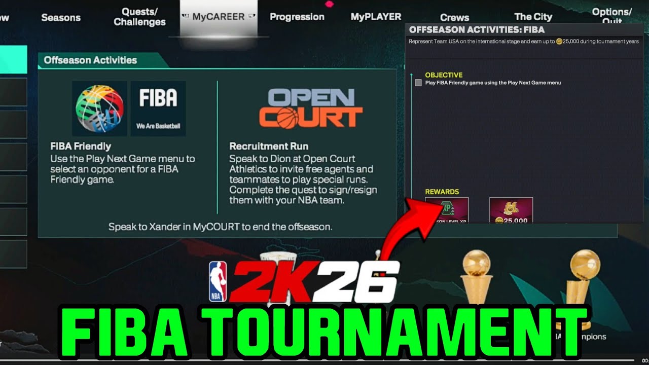 NBA 2K26 Как разблокировать турнир FIBA ​​(25000 VC)