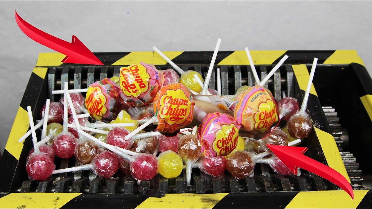 Experiment Shredding 100 Chupa Chups And LolliPops | The Crusher