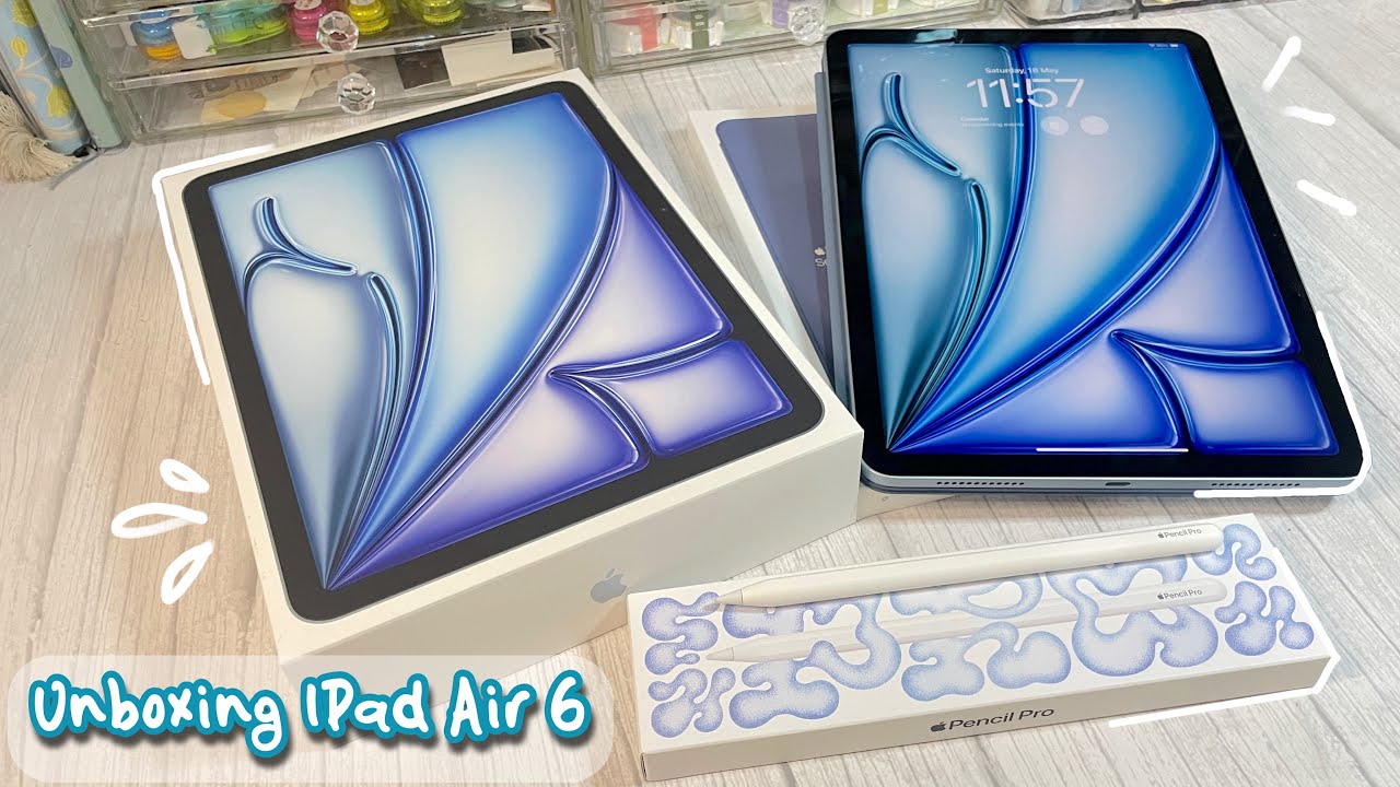Unboxing iPad Air 6 ~ 11 inch 2024 | M2 chip Blue colour 2024 & Apple Pencil Pro