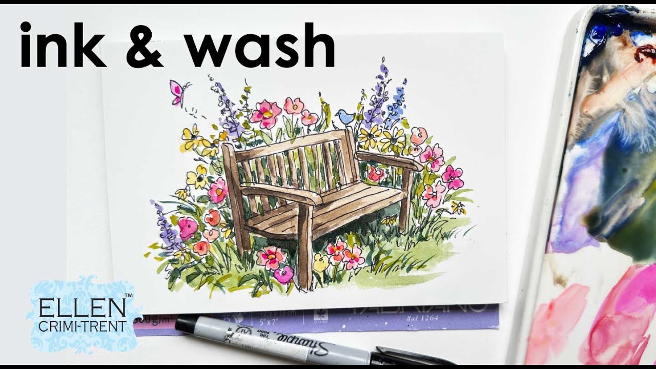 Ink and wash Greeting card/ Mothers Day/ Birthday