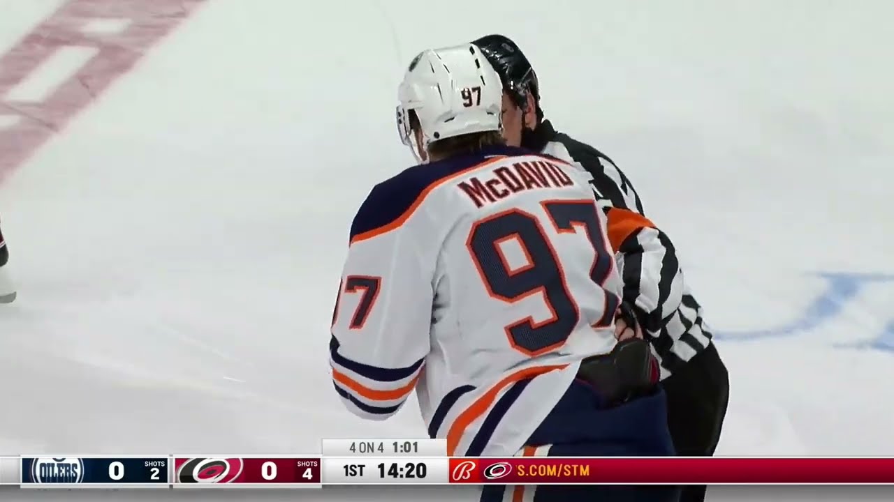 Connor McDavid Heads To Locker Room After Receiving Highstick From Brady Skjei