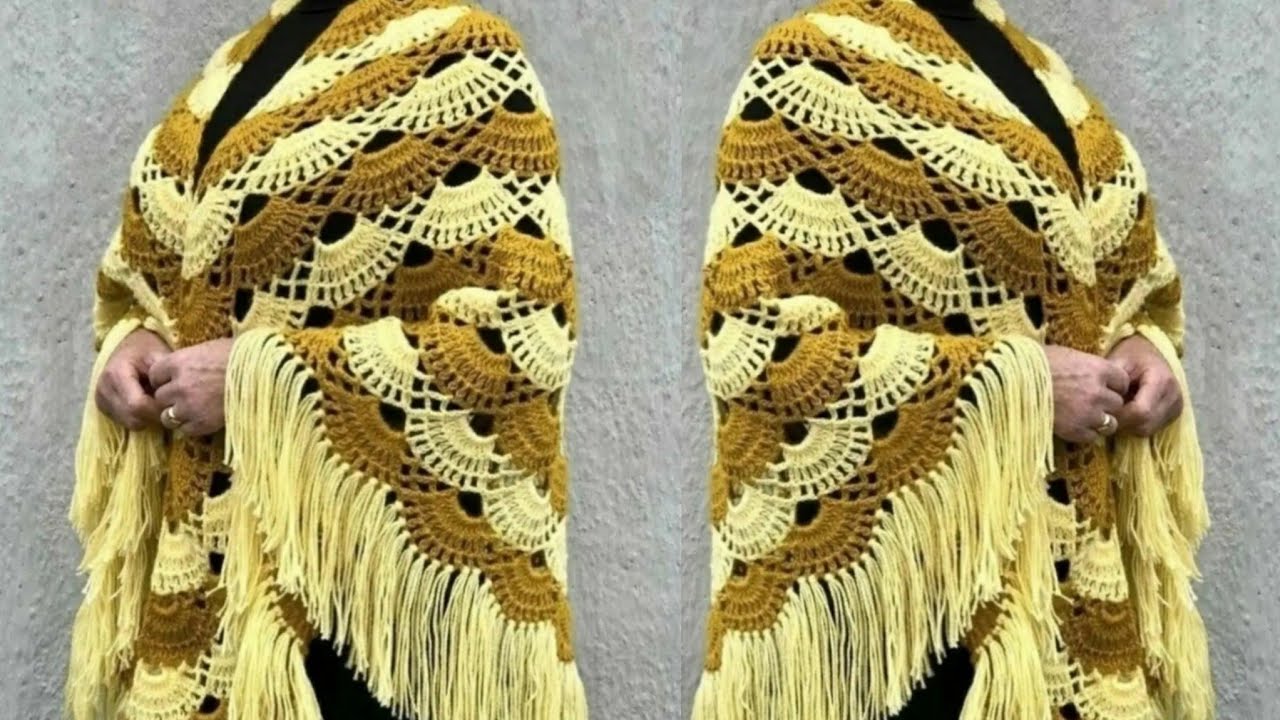 شال كروشيه مثلث رائع ومميز وسهل/crochet shawl