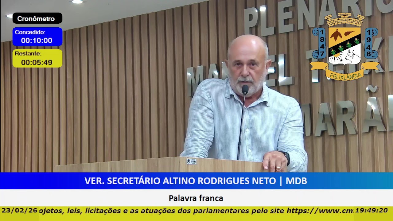 Reunião Ordinária (23/02/2026) Câmara Municipal de Felixlandia
