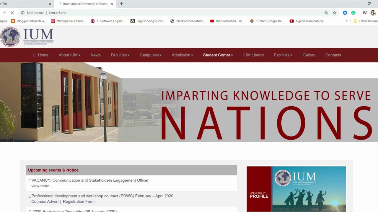 Navigating through the university students portal