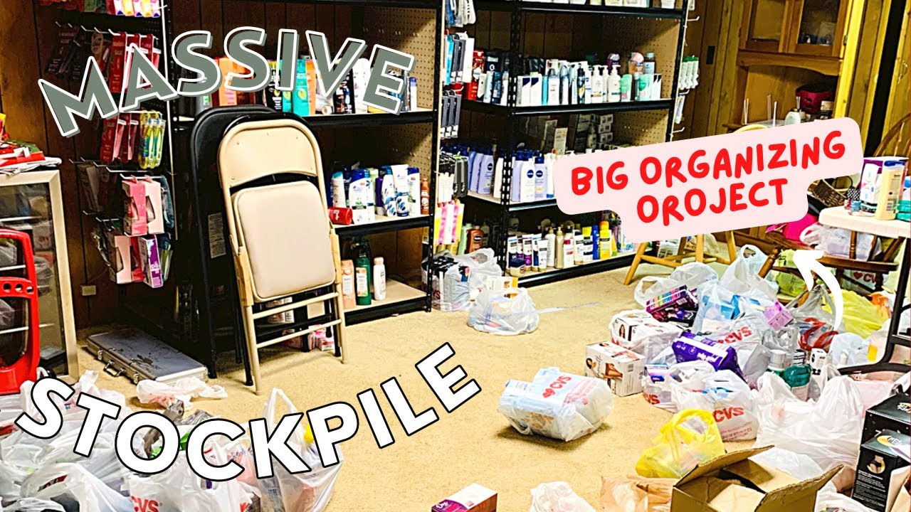 DISASTER BASEMENT! Organizing my stockpile and getting this basement cleaned up.