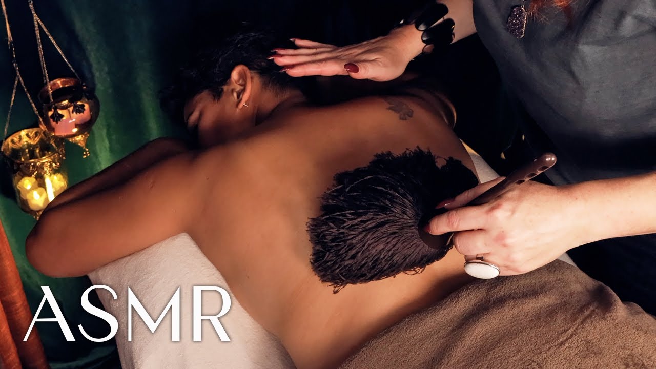 ASMR Back Pampering in the Rain 💜 Skin brushing, Beads, Tracing, Combing