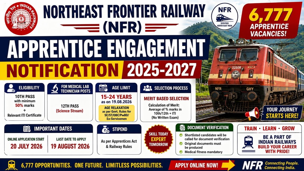 🚂 Northeast Frontier Railway Apprentice 2026 | 6777 Posts | No Exam