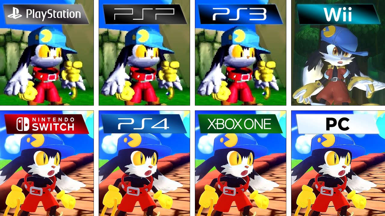 Klonoa Door to Phantomile (1997) PS1 vs PSP vs PS3 vs Wii vs Switch vs PS4 vs XBOX ONE vs PC