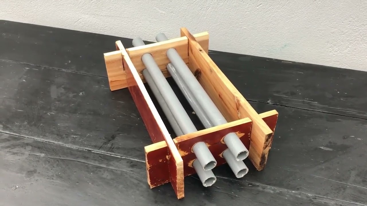 Design a cement brick mold from waste wood / Create a multi hole brick from plastic pipes