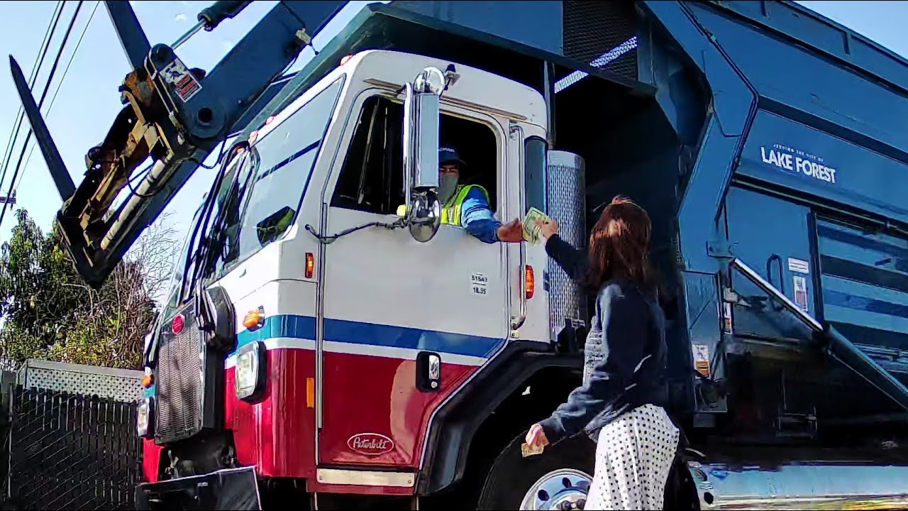 ASMR Cash Reward CR&R Front Load Refuse Truck Driver Omar Lake Forest California