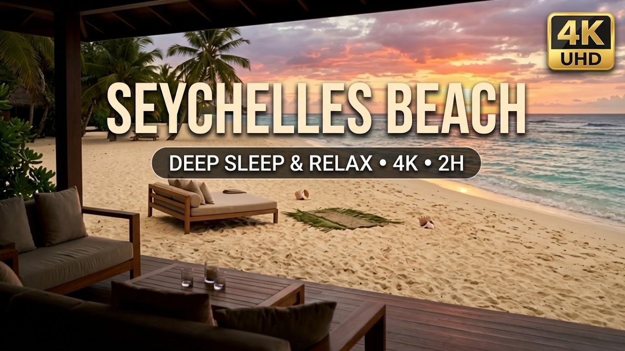 4K Закат на Сейшелах 🌅 Острова Силуэт и Праслин: шум океана для глубокого сна (2 часа)