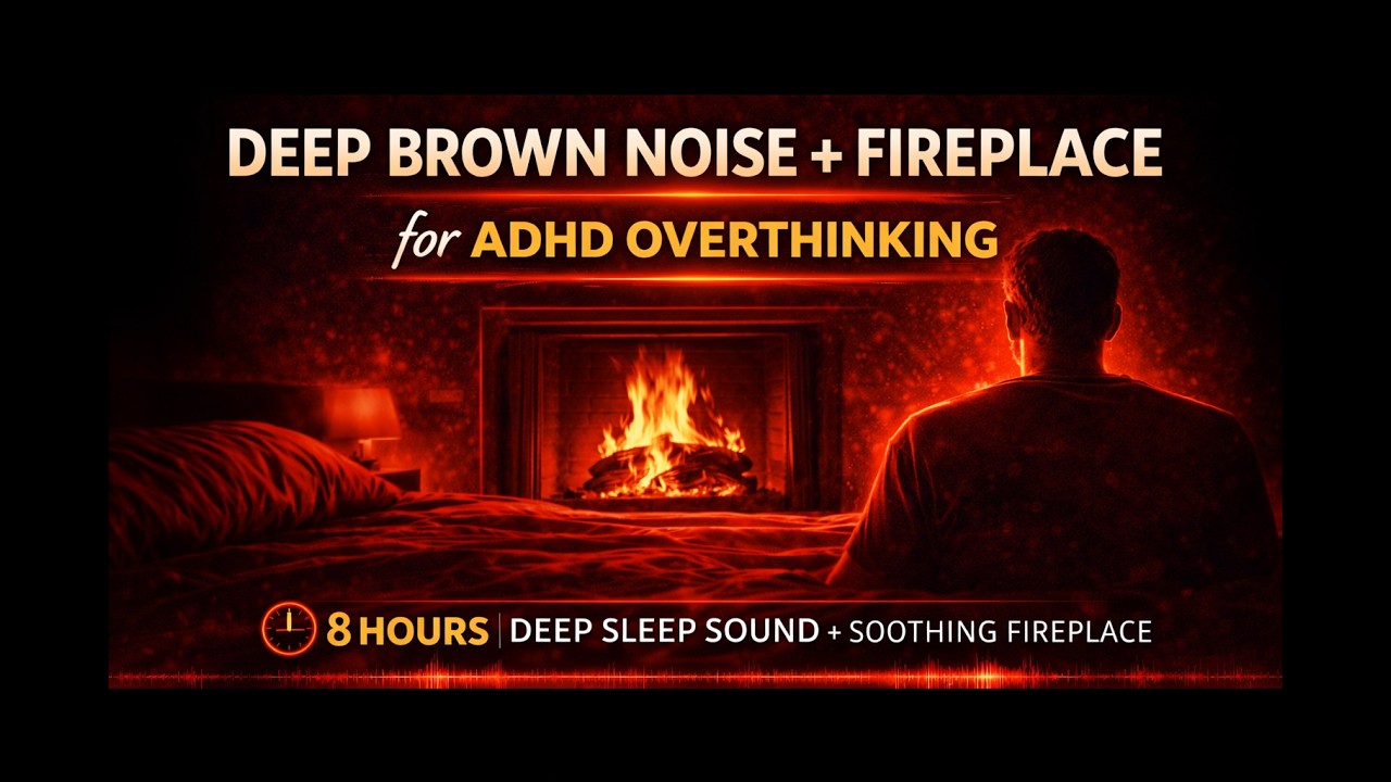 Deep Brown Noise + Fireplace for ADHD Overthinking | 8 Hours Deep Sleep Sound + Soothing Fireplace