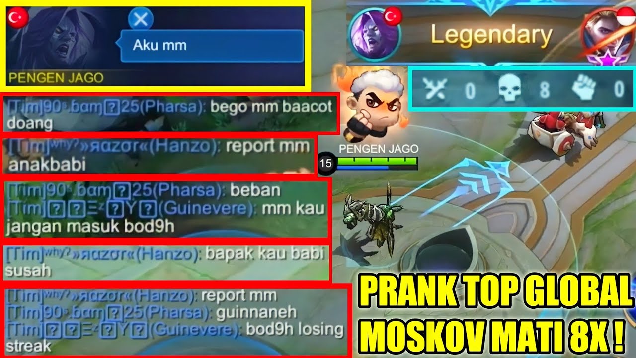 PRANK TOP 1 MOSKOV FEEDER 8X MATI, AWALNYA DIREMEHKAN BEBAN, AKHIRNYA LEGENDARY - MOBILE LEGENDS