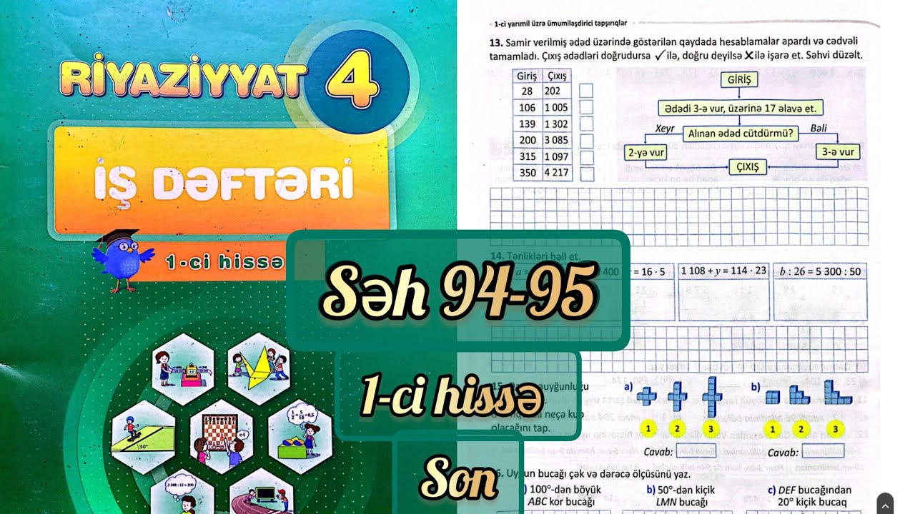 4-cü sinif Riyaziyyat iş dəftəri səh 94,95. 1-ci hissənin sonu. 1-ci yarımil üzrə ümumiləşdirici tap