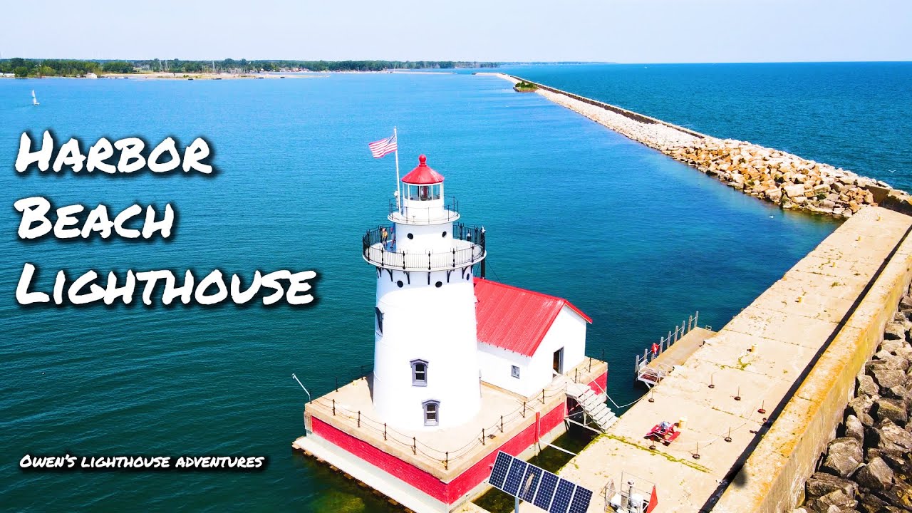 Harbor Beach Lighthouse!  Includes awesome 4K aerial video of this &ldquo;sparkplug&rdquo; lighthouse! Light #92