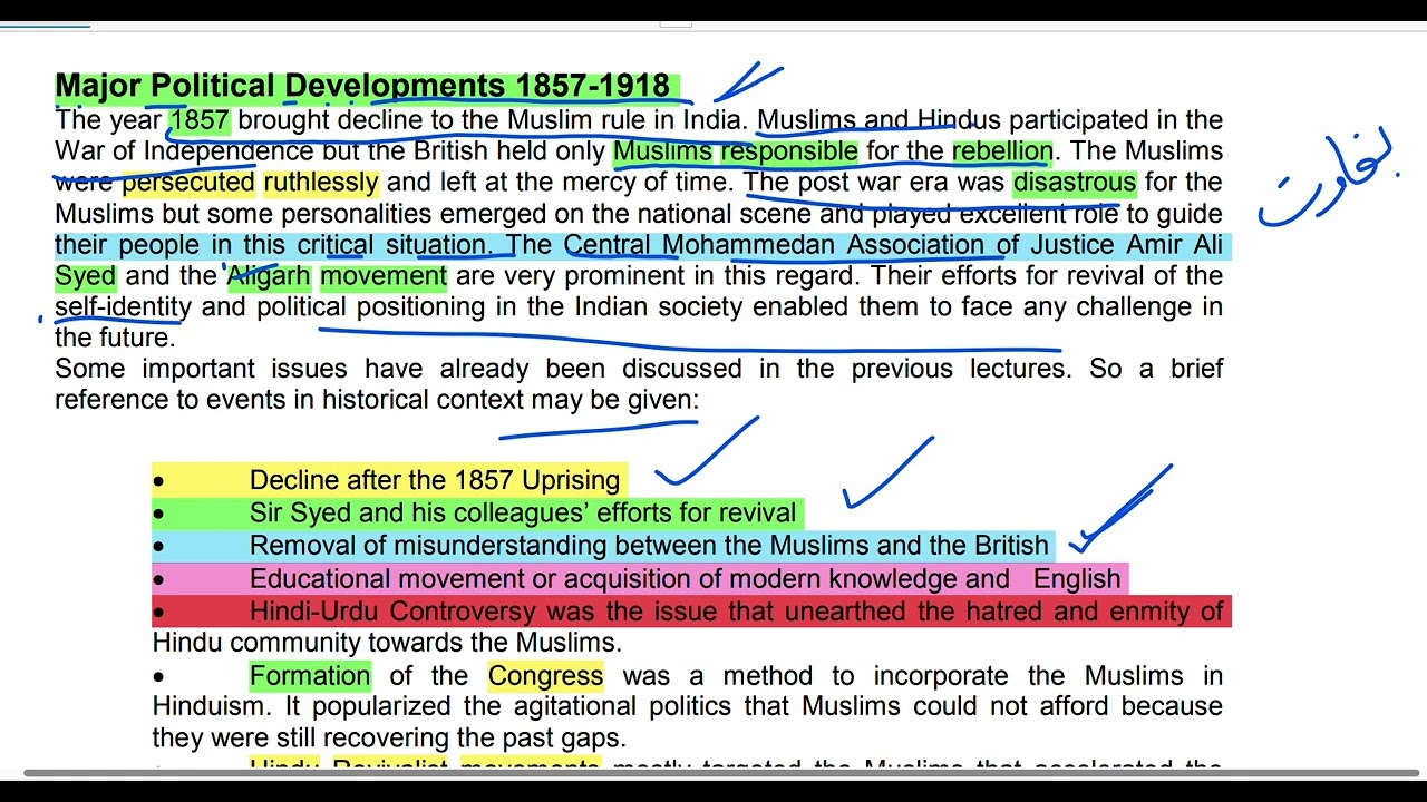 Major Political Development 1857-1918 #pakstudies #education #politics #pakistan #vu