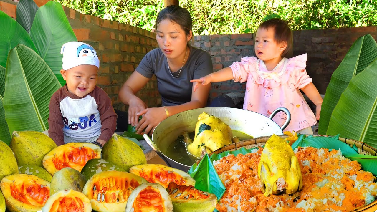 Harvest Peanuts to sell at the market with single mom | Cook Chicken with sticky rice