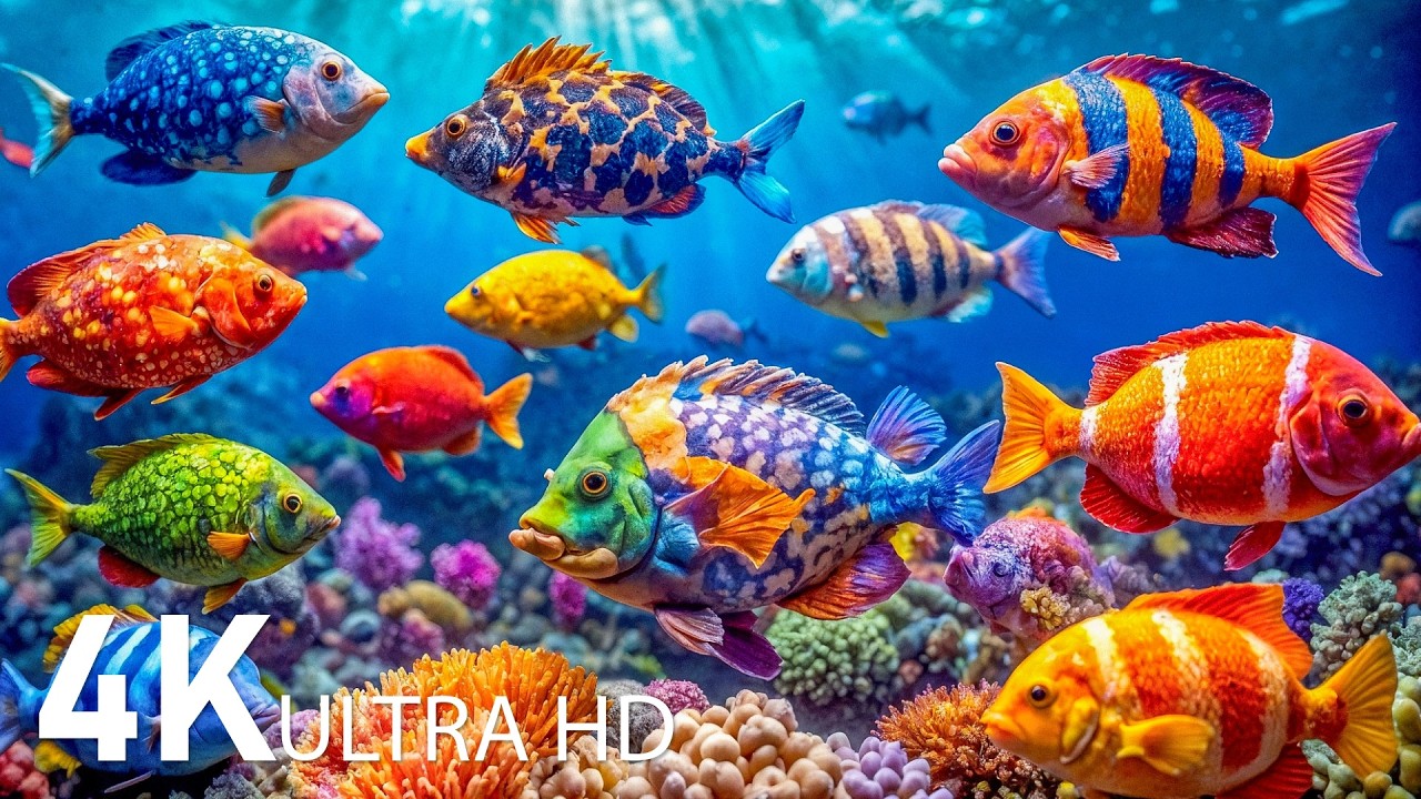 Аквариум 4K Ultra HD - Потрясающие коралловые рифовые рыбки под расслабляющую медитативную музыку дл