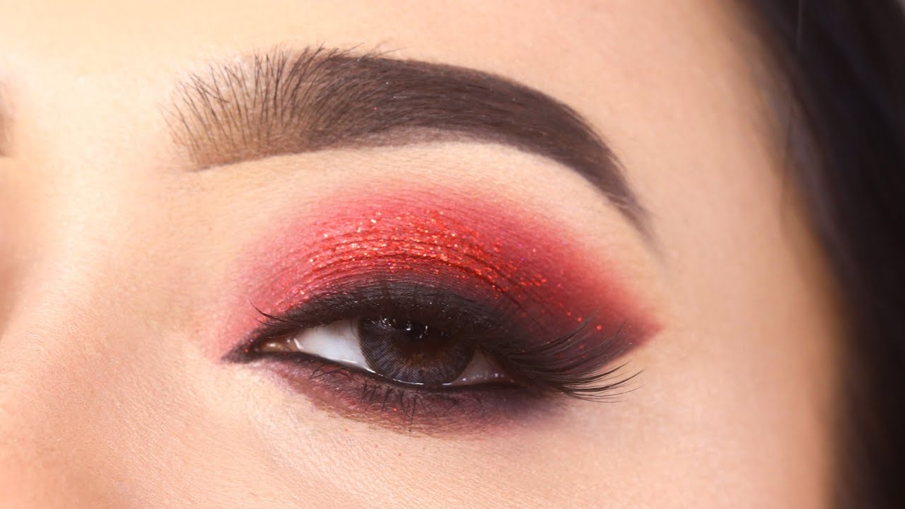 RED GLITTER EYE MAKEUP TUTORIAL || EASY AND SIMPLE STEP BY STEP PARTY EYE MAKEUP || SHILPA