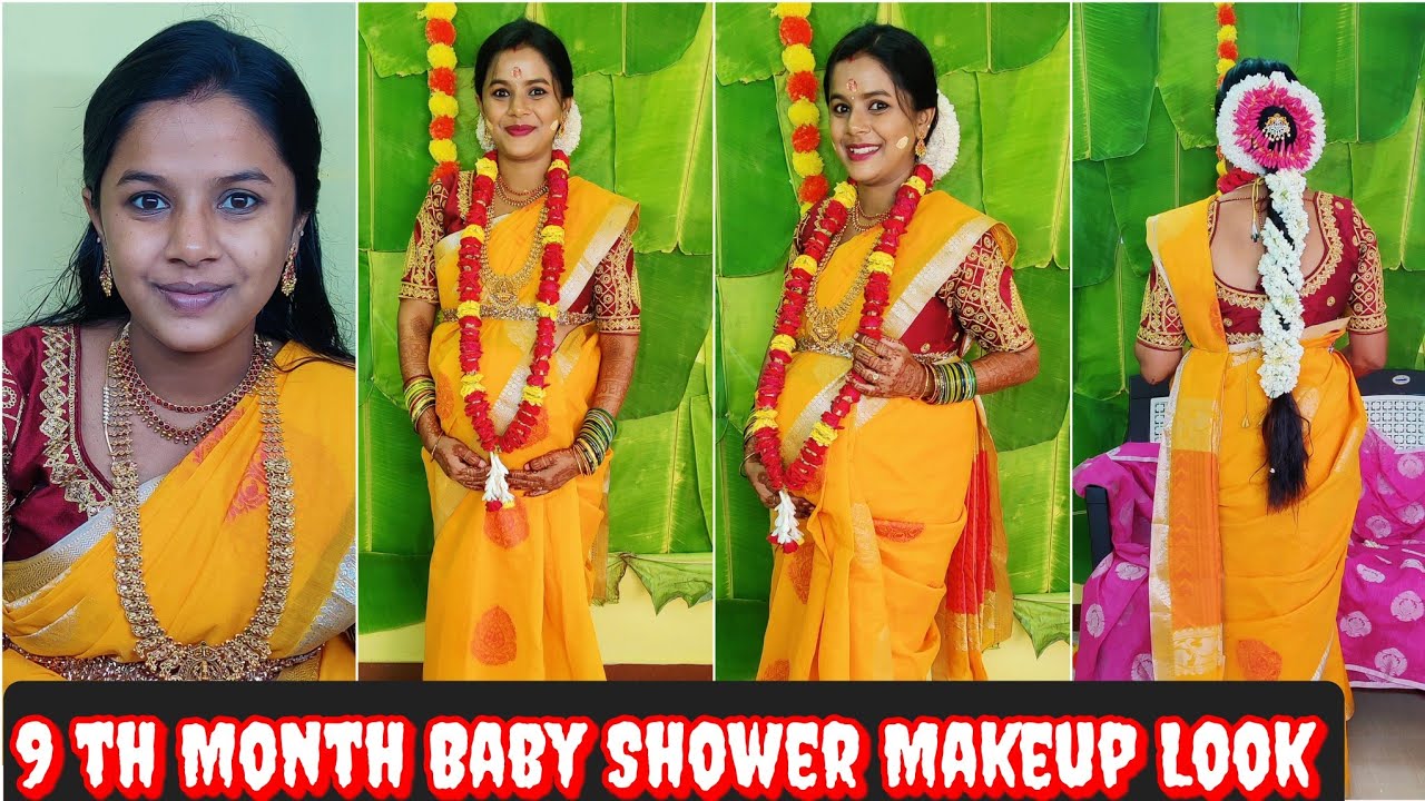 9 th Month Baby Shower Makeup Look 🤰How I Got Ready for My Baby Shower 💥 Traditional valaikapu Jadai