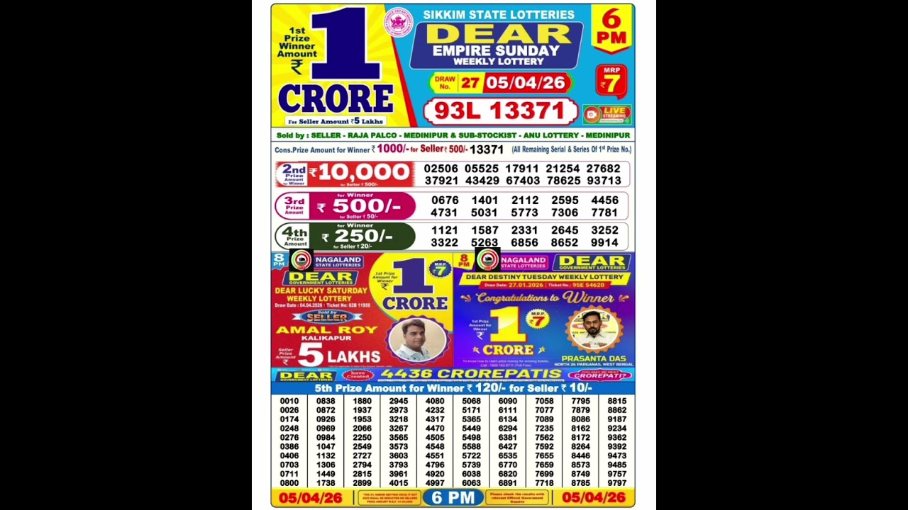 Dear Lottery 6 PM Result Today 🔴 | Live Draw Update | Lottery Sambad