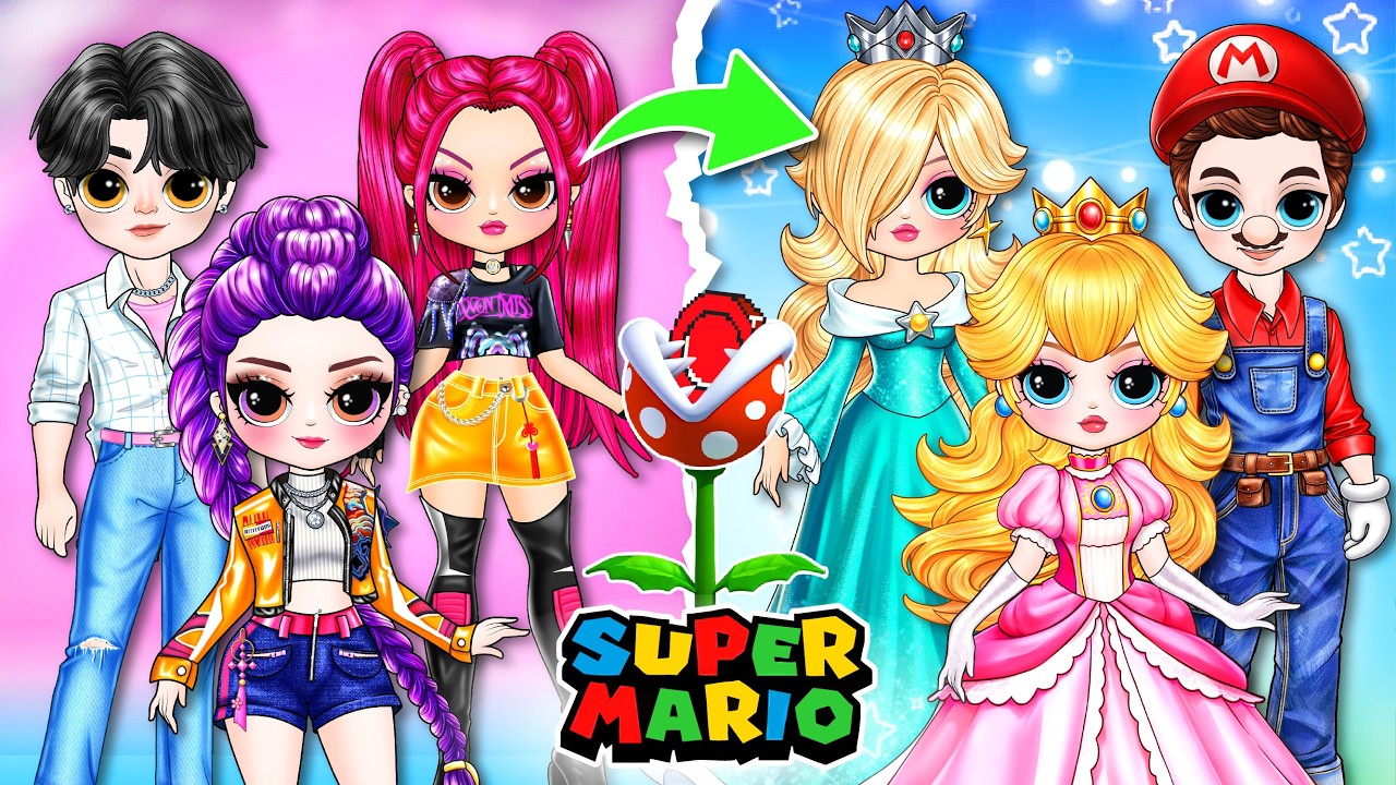 Huntrix vs Saja Boys Transform into Super Mario Characters! | DIY Fashion Paper Dolls
